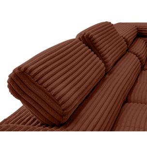 Zaria - canapé d'angle droit 5 places convertible avec coffre et têtières en velours côtelé grosses côtes - Terracotta