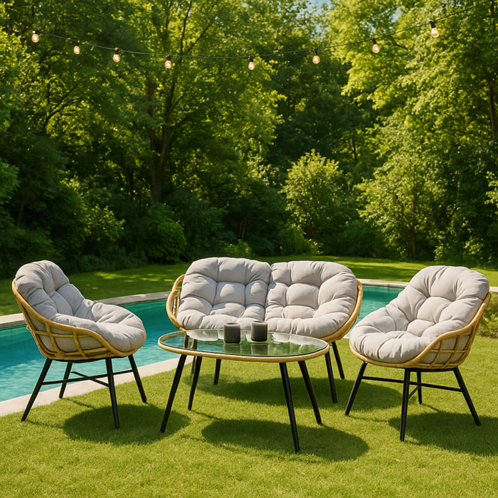 Salon de jardin 4 places canapé + fauteuils beige - CASMA