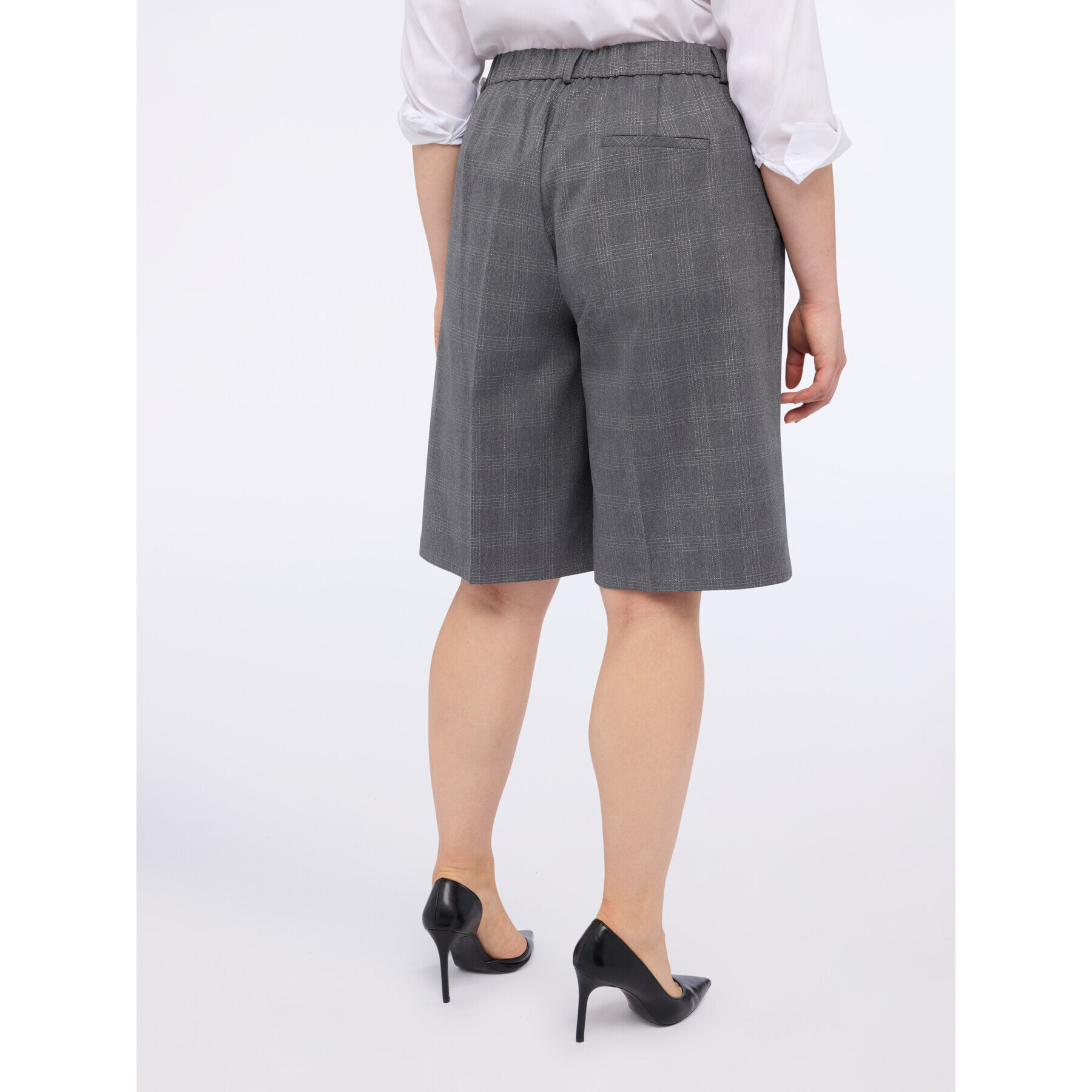 Fiorella Rubino - Bermudas Príncipe de Gales con hilo lurex - Gris
