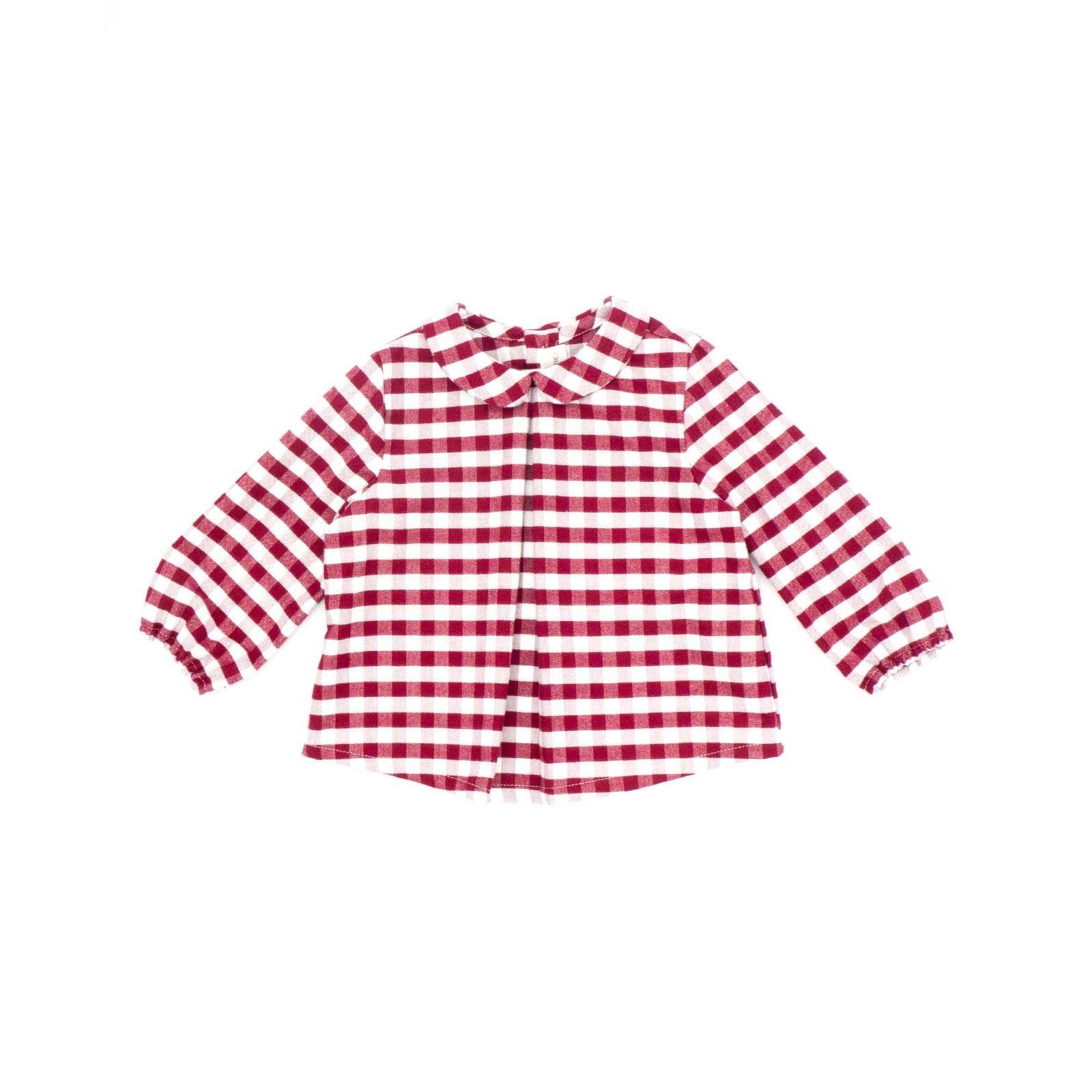 Camisa cuello bebé vichy granate y blanco