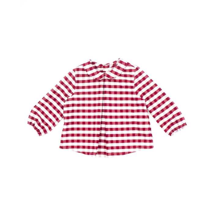 Camisa cuello bebé vichy granate y blanco