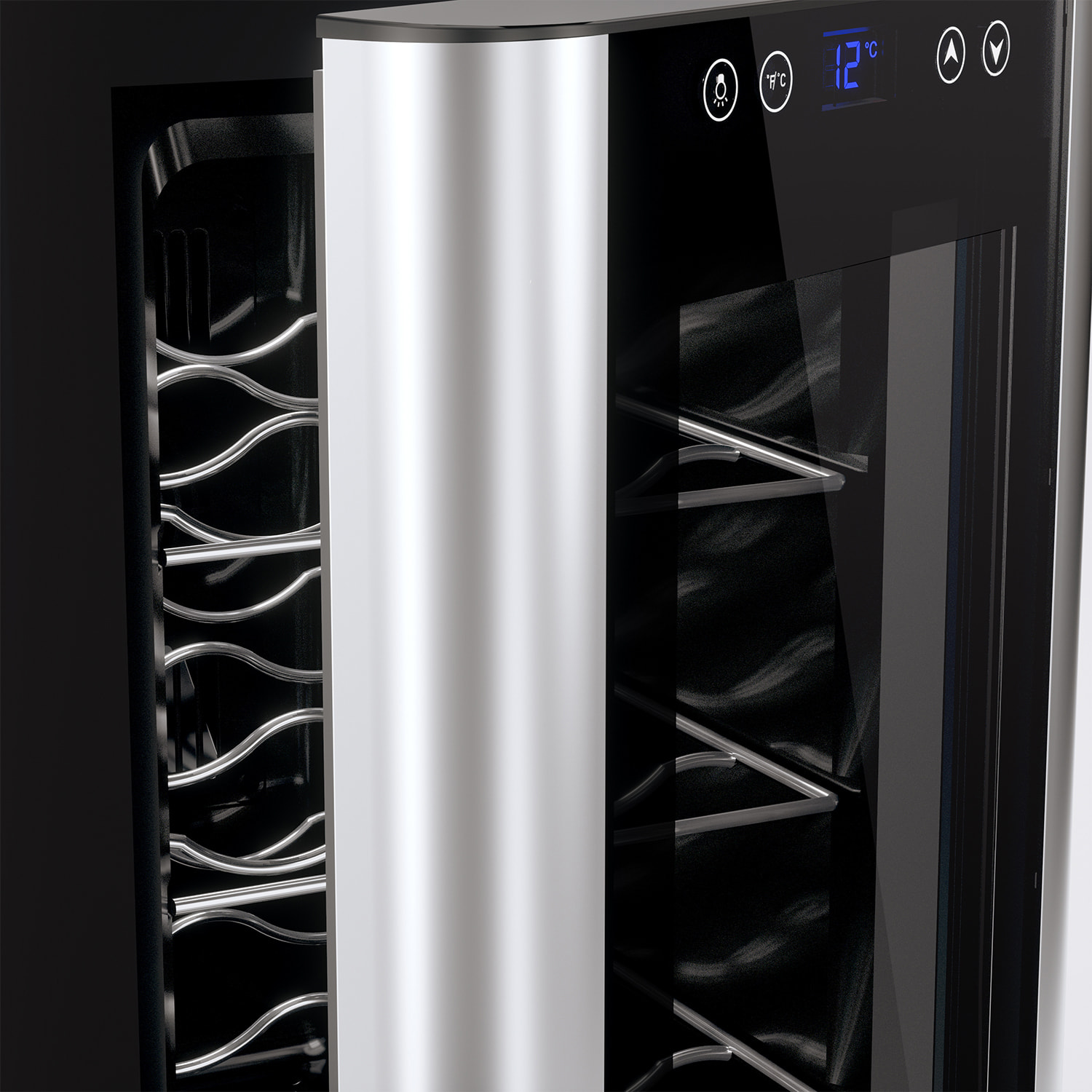 Les Petit Champs Vinoteca 8 Botellas CAVS8, Capacidad 23L, Puertas de Acero Inoxidable, Ajuste de Temperatura de 11°C a 18°C, Sistema Termoeléctrico, Iluminación LED, Anti-UV, 3 estantes