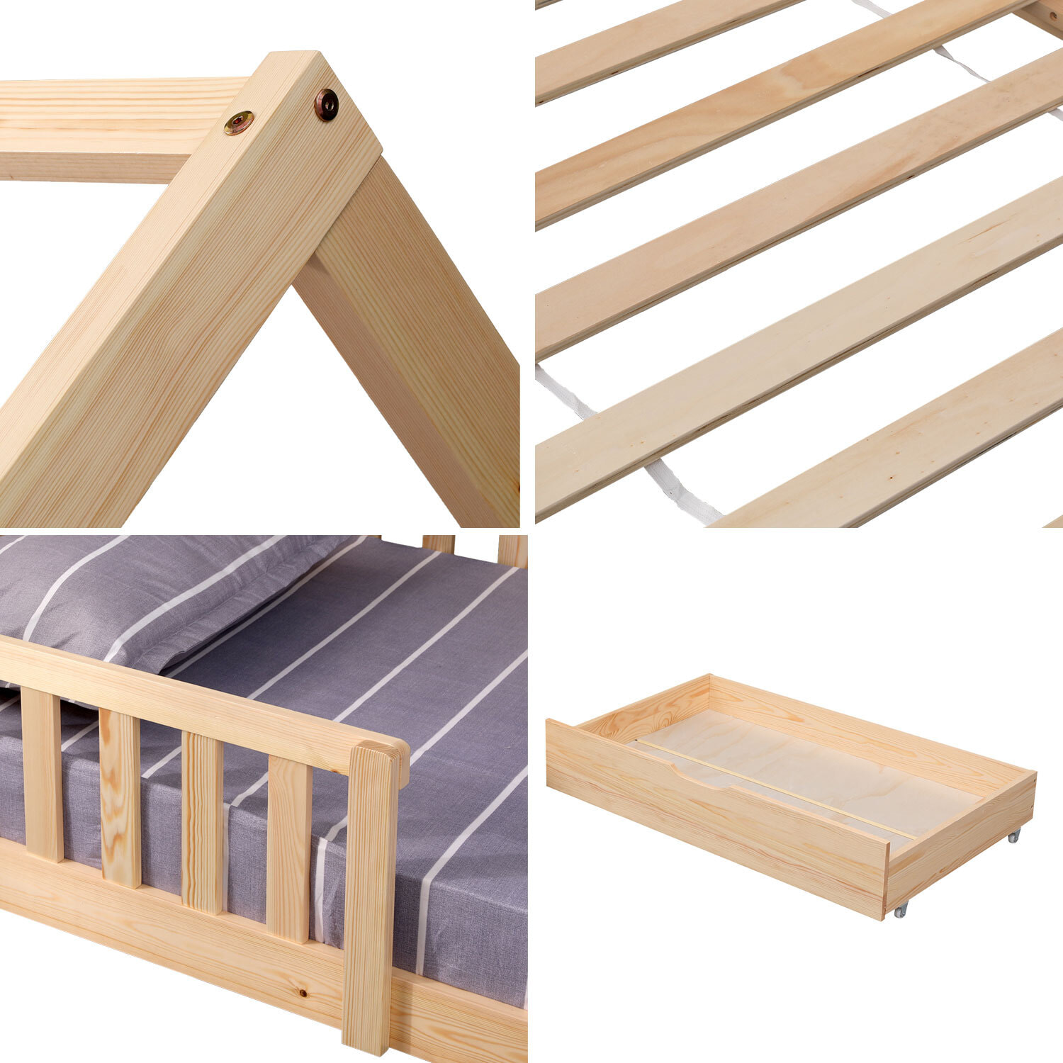 Lit cabane pour enfant 190x90cm en bois avec tiroirs MARCEAU