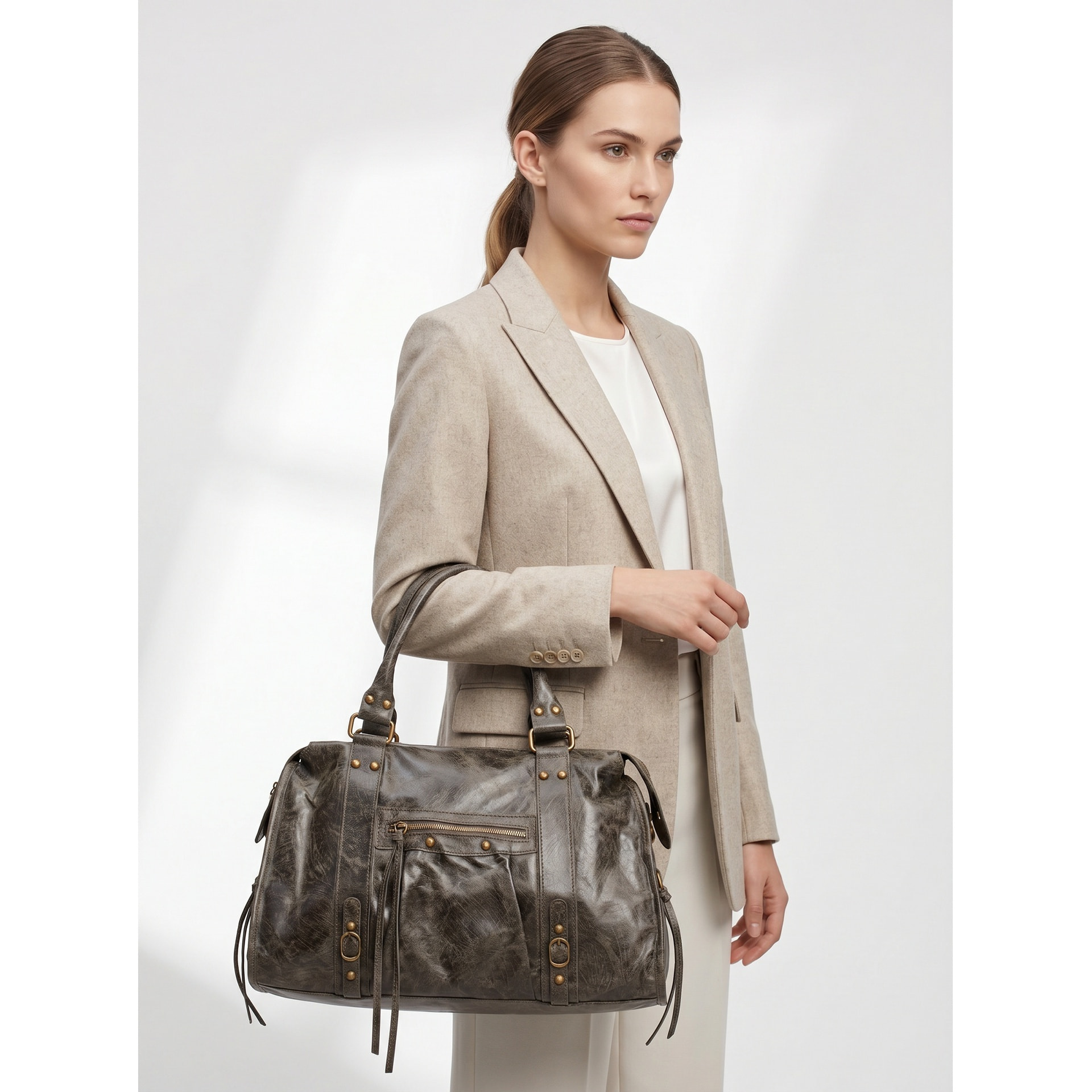 Borsa a spalla da donna - Modello Clara - Vera pelle - 41.0 x 28.0 x 13.0 cm