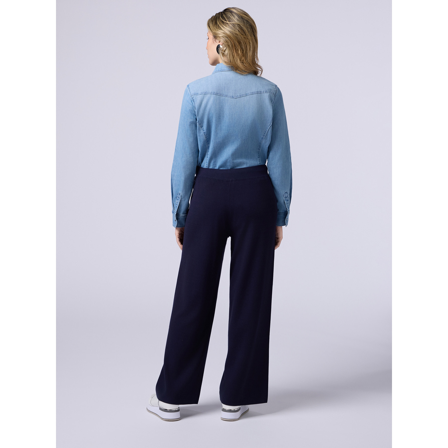 Oltre - Pantaloni palazzo in maglia - Blu
