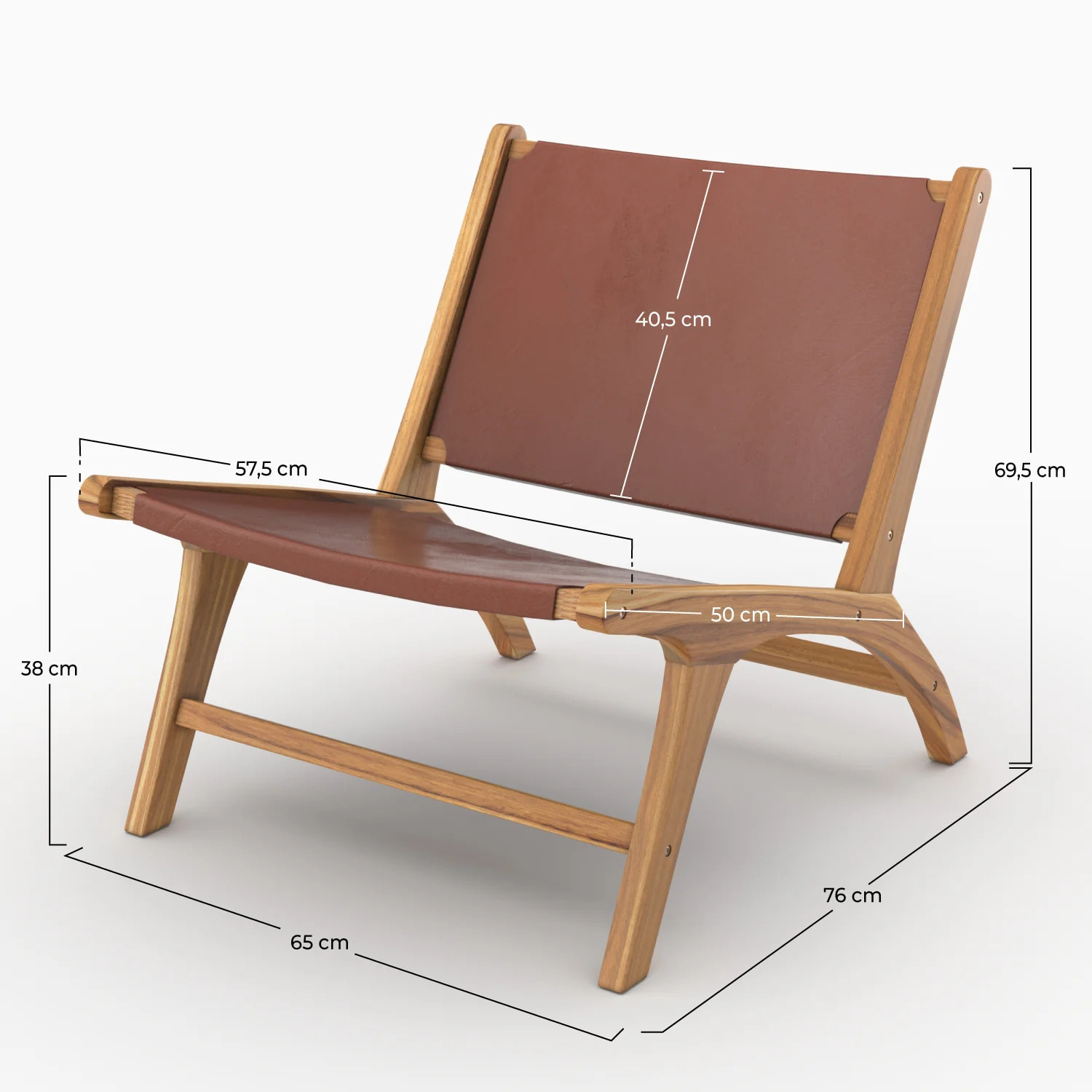 Fauteuil  en teck et cuir lisse marron - Kuna