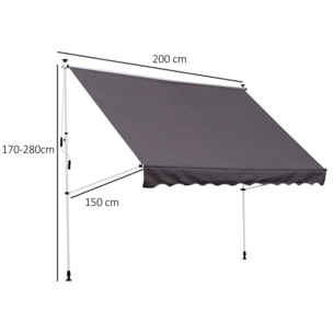 Toldo Balcón Altura Ajustable De Aluminio 2x1.5m Gris