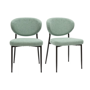 Chaises en tissu effet velours texturé vert céladon et métal noir (lot de 2) BREKA