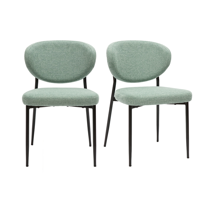 Chaises en tissu effet velours texturé vert céladon et métal noir (lot de 2) BREKA