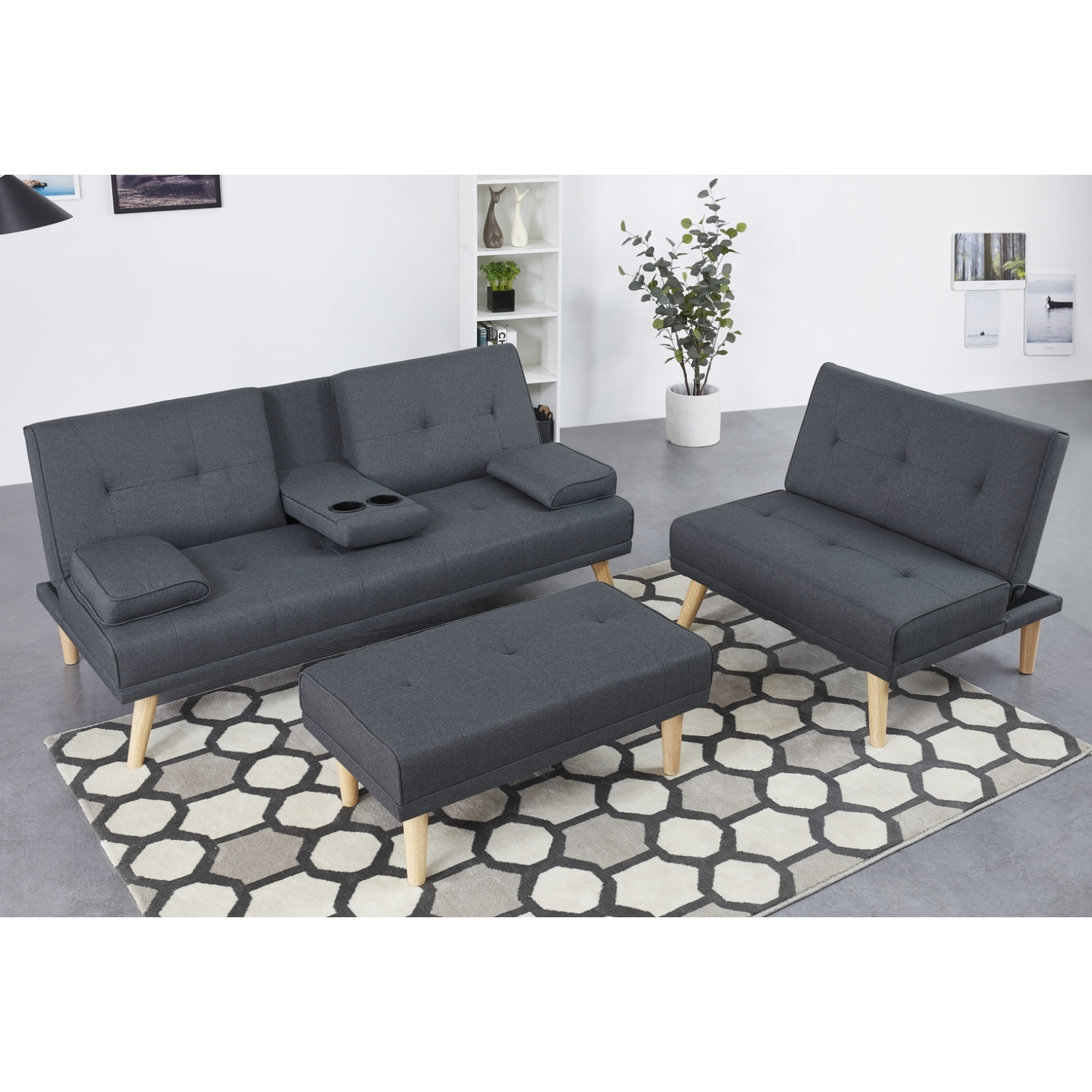 Canapé scandinave convertible 5 places en tissu gris ORLANDO