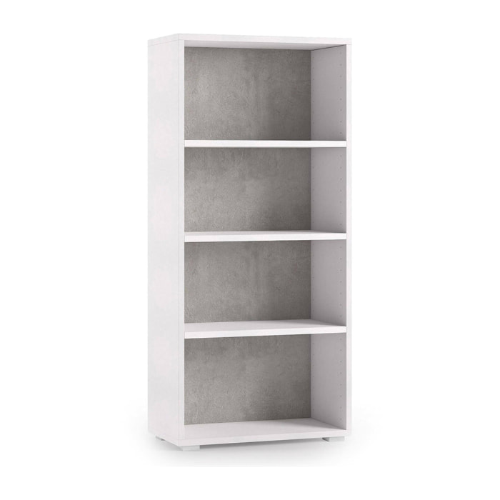 Libreria Aky, Biblioteca a 3 ripiani regolabili, Scaffale per libri, Mobile da parete con ripiani, 100% Made in Italy, 60x30h130 cm, Bianco e Cemento