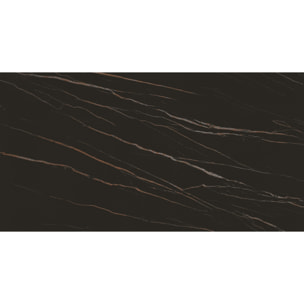 Tavolo FIGARI in vetroceramica matt golden nero con gambe a X in metallo bronzo, allungabile 180x90 cm - 260x90 cm