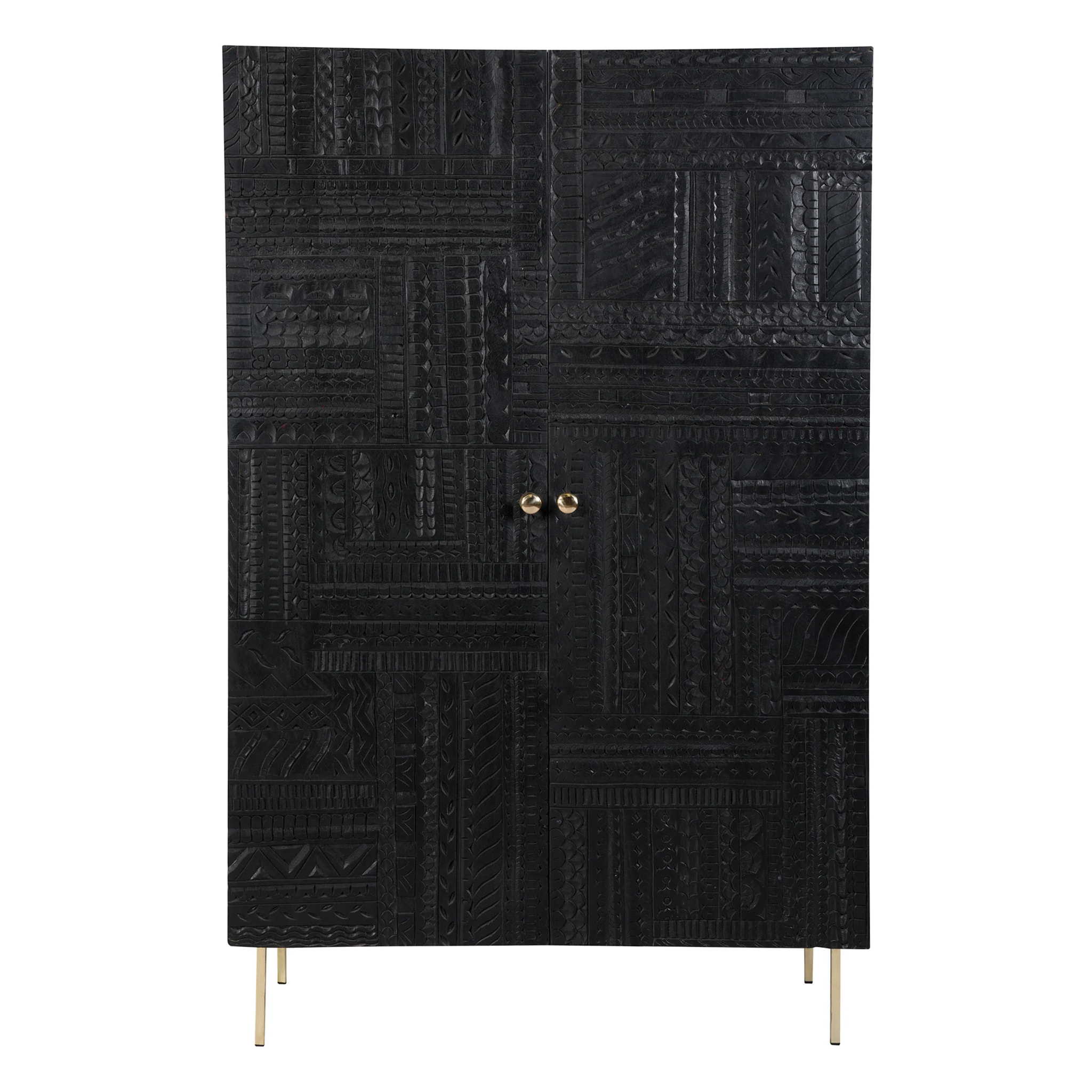 Armoire gravée en bois noir et métal doré - Chimane