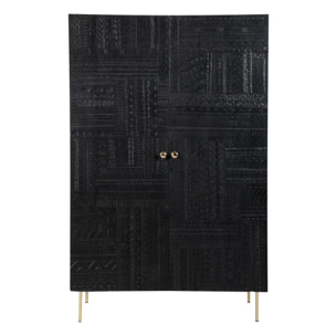 Armoire gravée en bois noir et métal doré - Chimane
