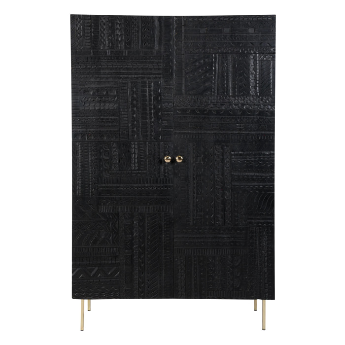Armoire gravée en bois noir et métal doré - Chimane