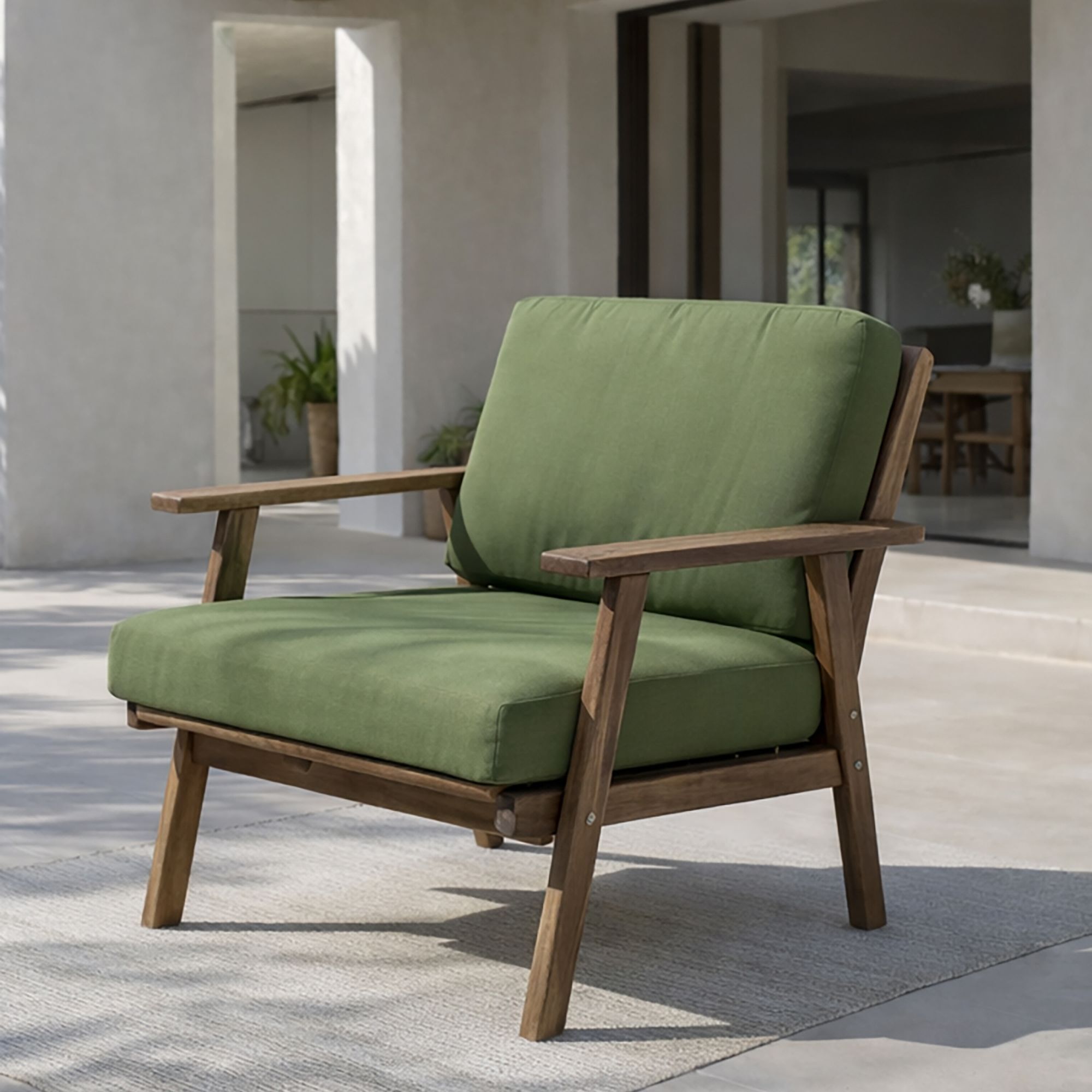 Salon de jardin en bois d'acacia et tissu kaki 5 places PALAU