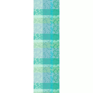 Chemin de table pur coton motif jacquard bleu vert Mille feuillages turquoise