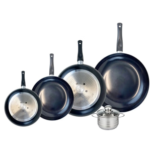 Ensemble de 4 Poêles de cuisson 20, 24, 28 et 32 cm et 1 faitout 12 cm Elo Prima Brillant