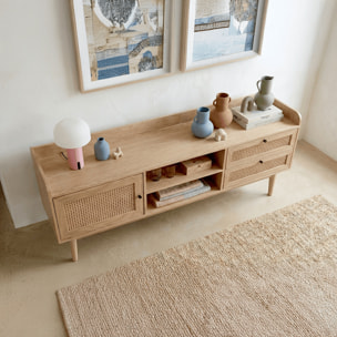 Meuble TV 1 porte 2 tiroirs en cannage et bois - EDEN