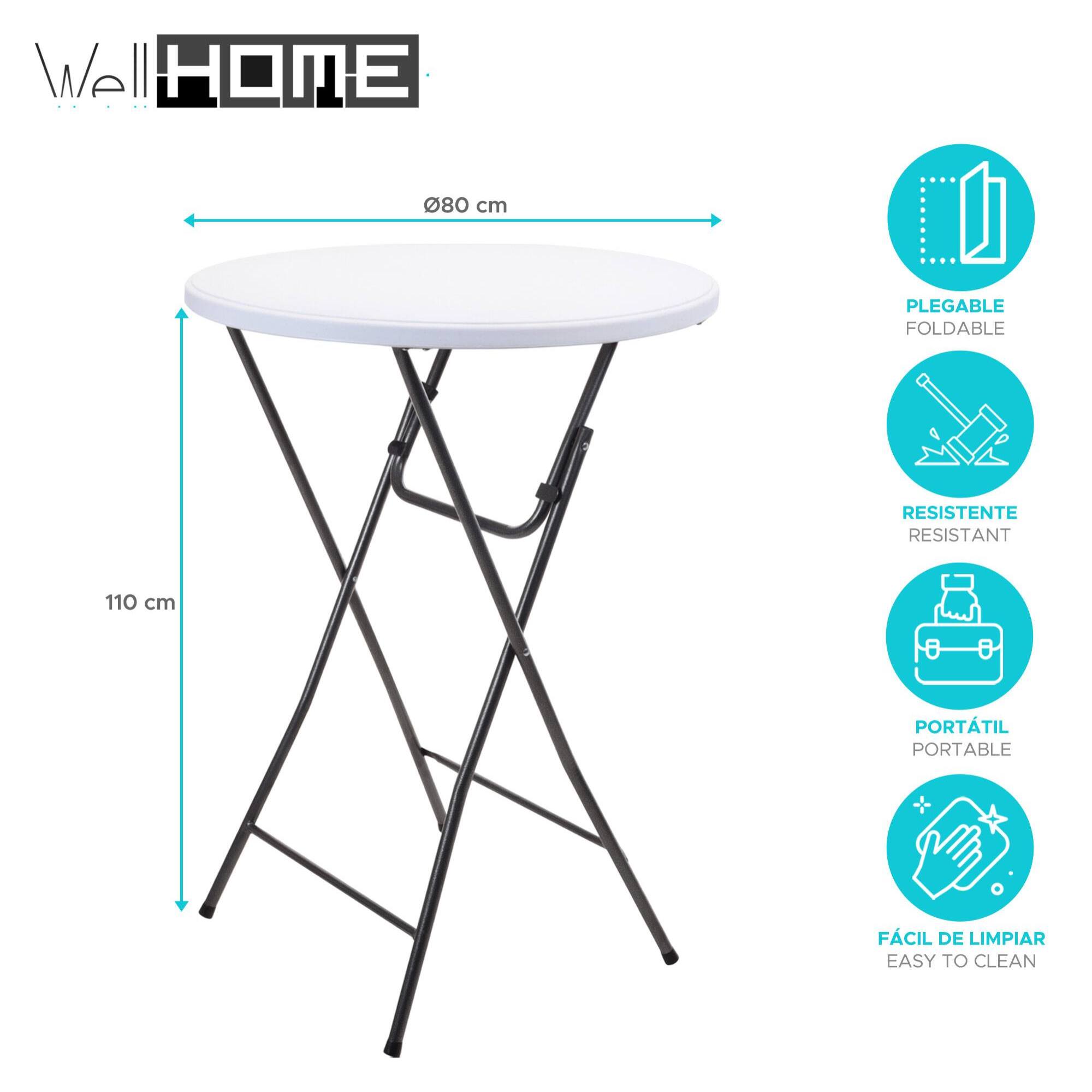Well Home Mesa alta en color Blanco y patas Negras Ø80x110cm