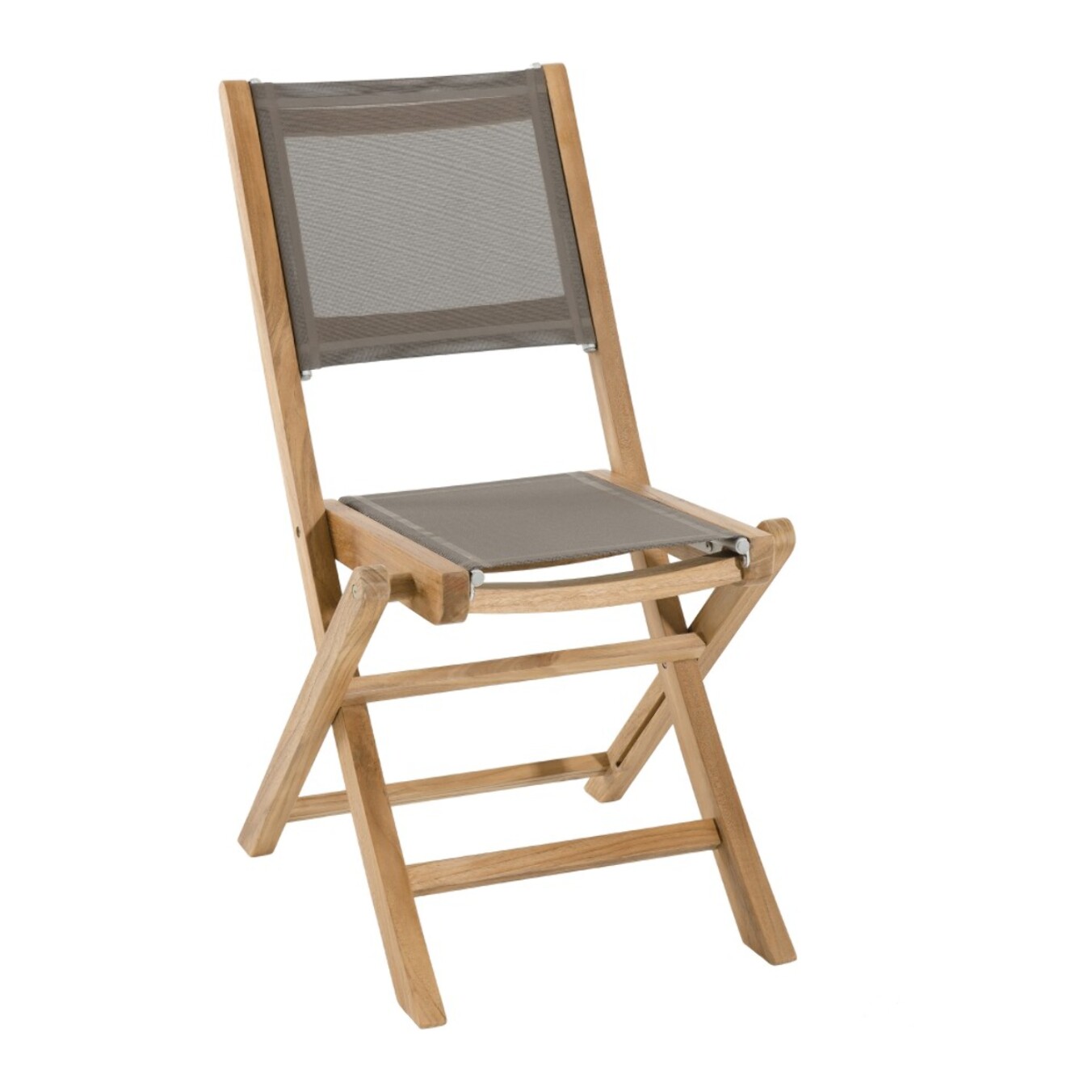 FUN - SALON DE JARDIN EN BOIS TECK 10/12 pers - 1 Table rect. extensible - 6 chaises et 2 fauteuils textilène couleur taupe
