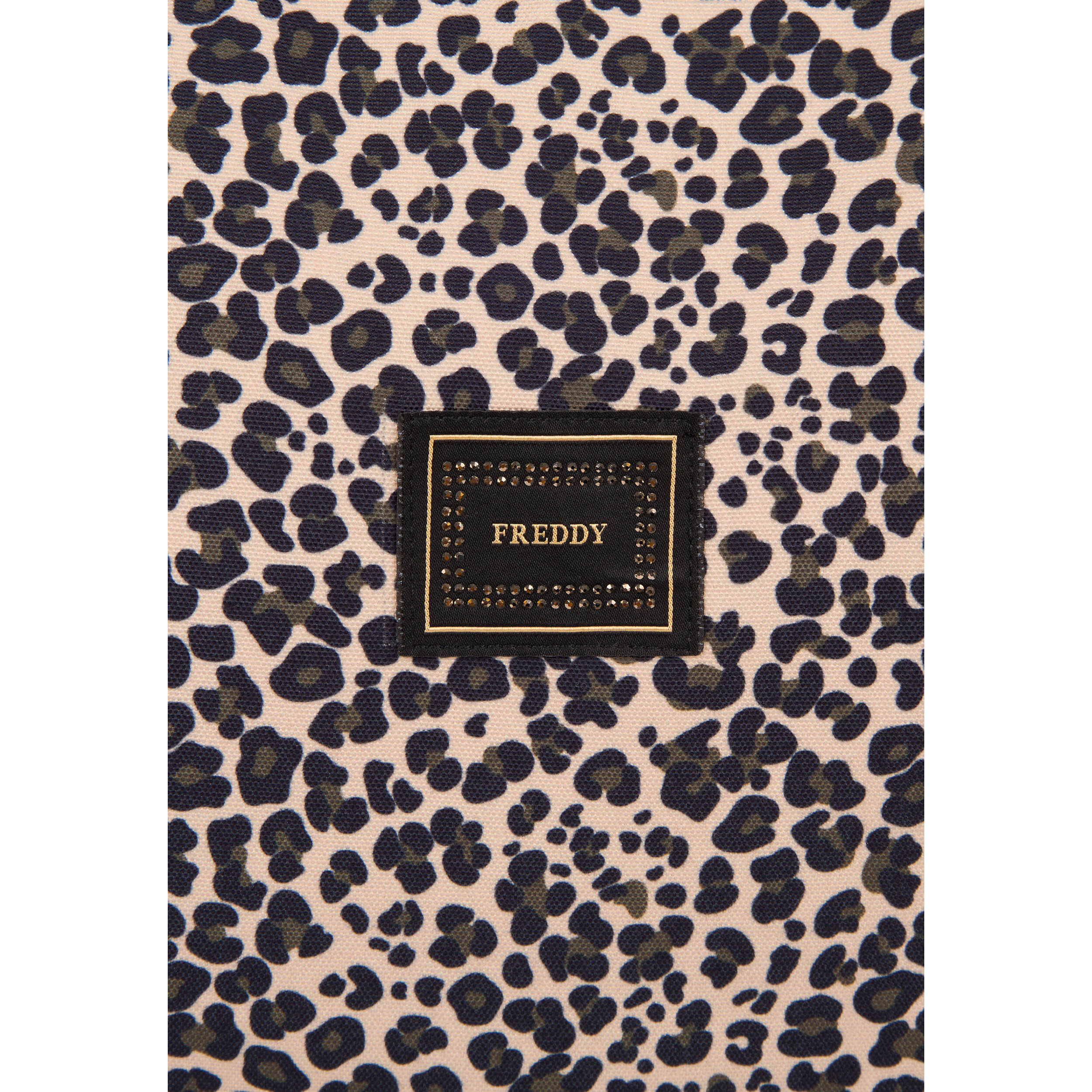 Borsa shopper in canvas animalier con zip e logo FREDDY