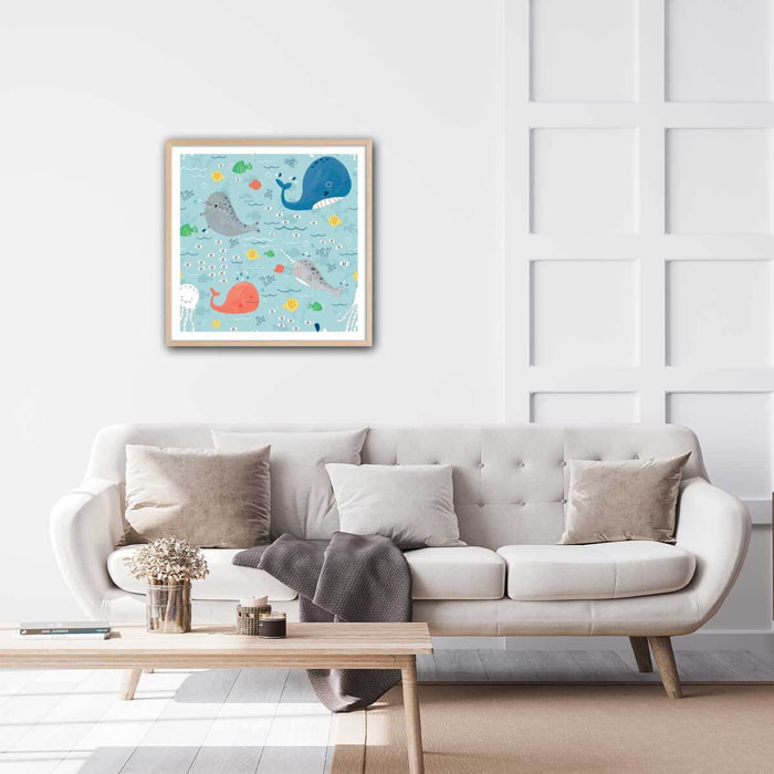 Affiche enfant happy ocean Affiche + cadre en bois - Chêne