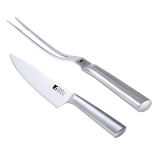 Set de cuchillo chef + tenedor para carne bbq en acero inoxidable bergner