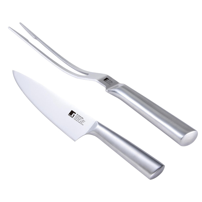 Set de cuchillo chef + tenedor para carne bbq en acero inoxidable bergner