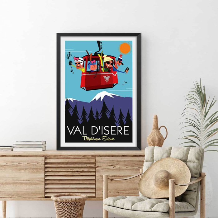 Affiche Ski à Val D'Isère Affiche sous cadre noir