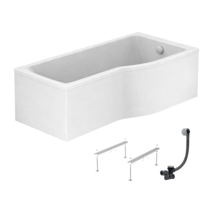 Baignoire bain douche 150 x 80 cm droite Connect Air + tablier + pieds + vidage Chromé