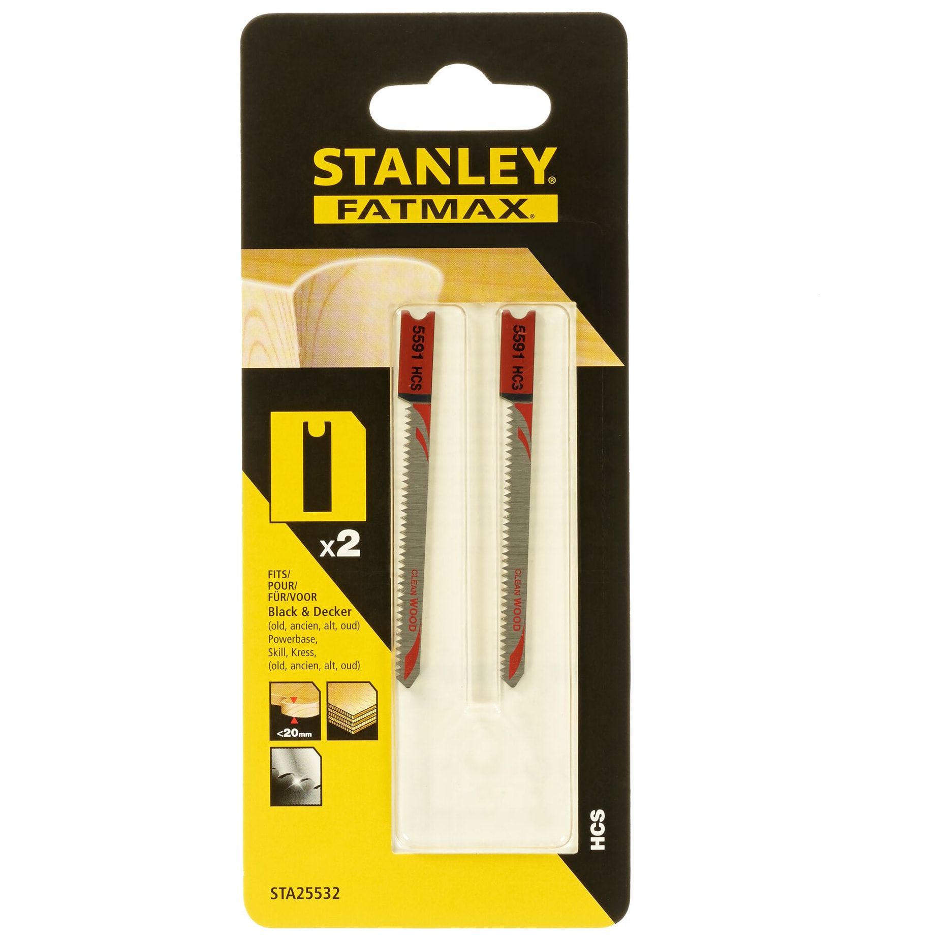 Stanley 2 lames HCS coupe courbe attache U 2,00 x 75mm STA25532-XJ