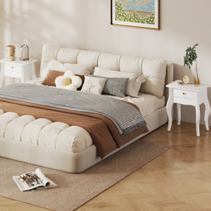 Lot de 2 tables d'appoint, bout de canapé avec pieds courbés, tiroir et plateau spacieux, table basse pour salon, chambre, 45 x 35 x 55 cm, blanc