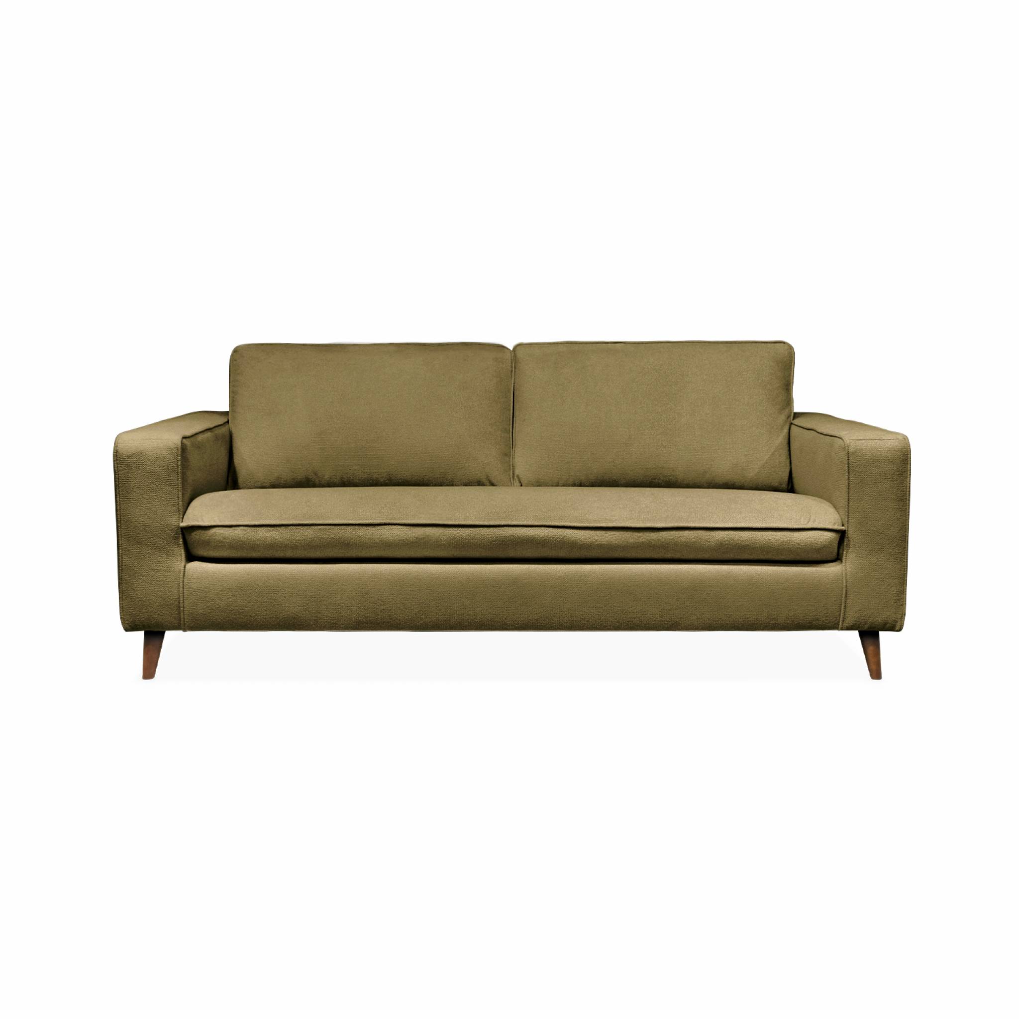 Canapé lit 3 places vert olive avec matelas 12cm d'épaisseur. fabriqué en France