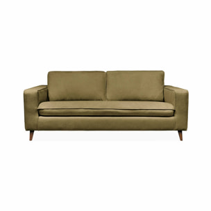 Canapé lit 3 places vert olive avec matelas 12cm d'épaisseur. fabriqué en France