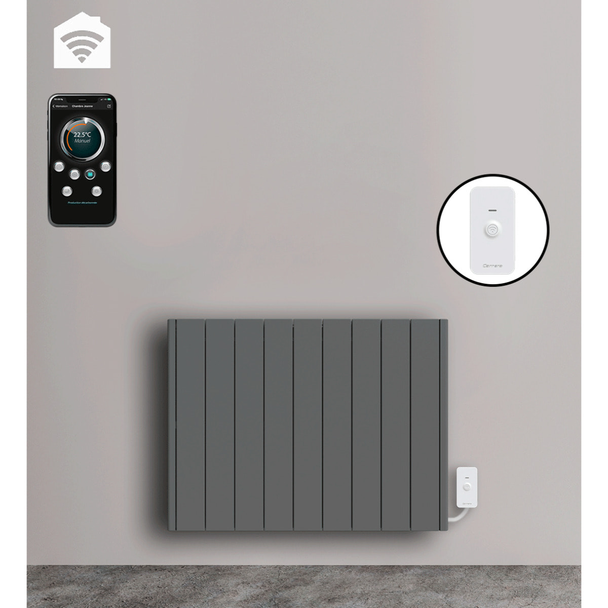 Radiateur électrique LCD céramique gris anthracite 2000W Connecté