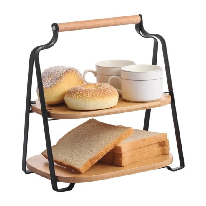 Etagère de cuisine à  poser Design industriel Bambou & Acier ELIE Noir mat MSV