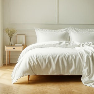 Parure housse de couette + 1 taie 100% coton 57fils blanc