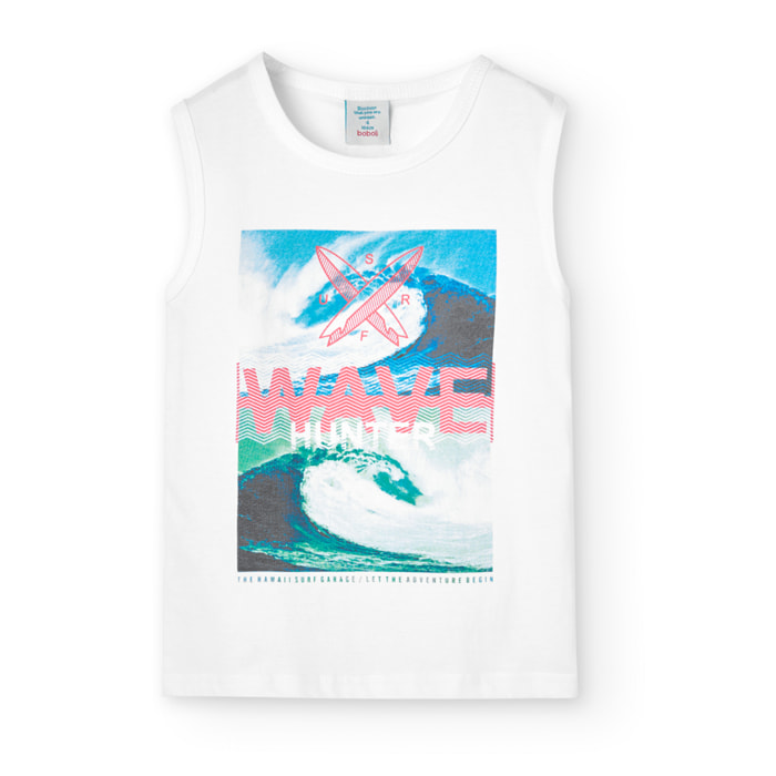 Camiseta niño, algodón estampada, tirantes, blanco, 838278