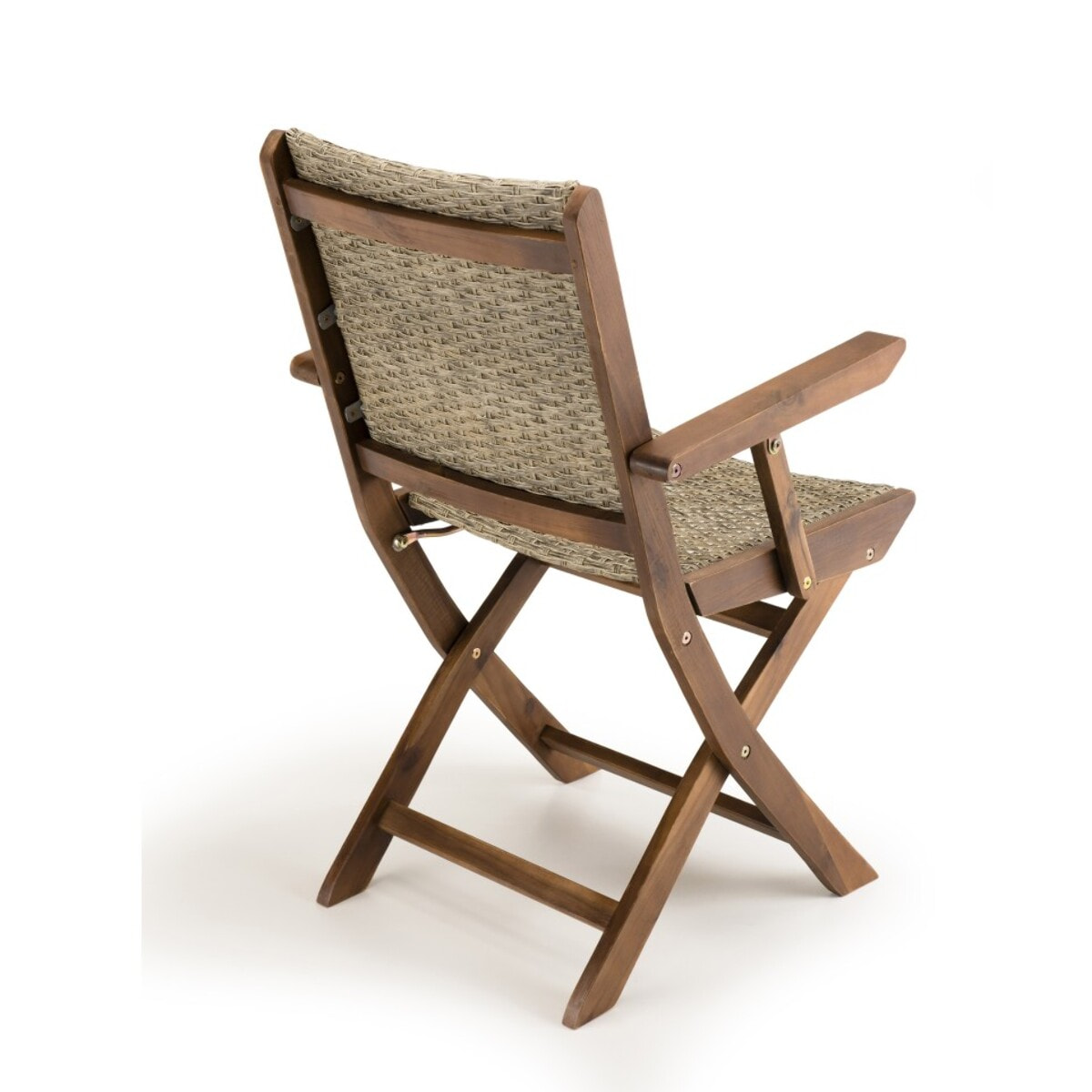 VICK - Ensemble de 2 fauteuils de jardin pliants en bois Acacia et rotin synthétique