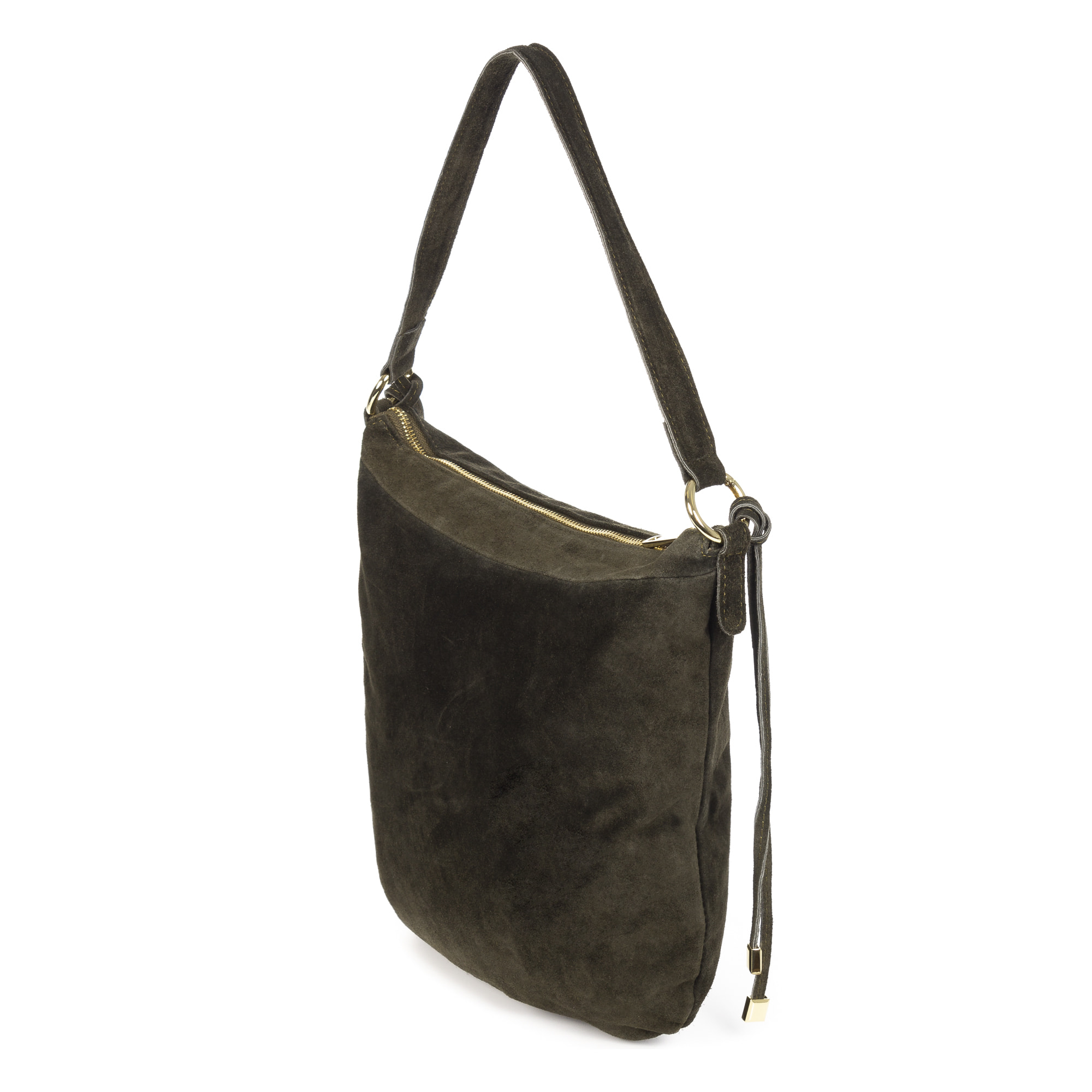 FIRENZE ARTEGIANI Borsa a Spalla da Donna Acquacanina. Vera Pelle Scamosciata Made in Italy 33x4,5x35 Cm. Colore: verde scuro