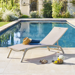 Transat "Bonao" lin & argile 2 roues en aluminium et texaline