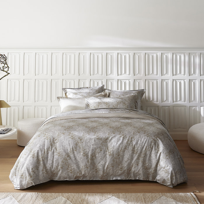 Housse de couette imprimée en satin de coton, ROCAILLE, Gris Brume