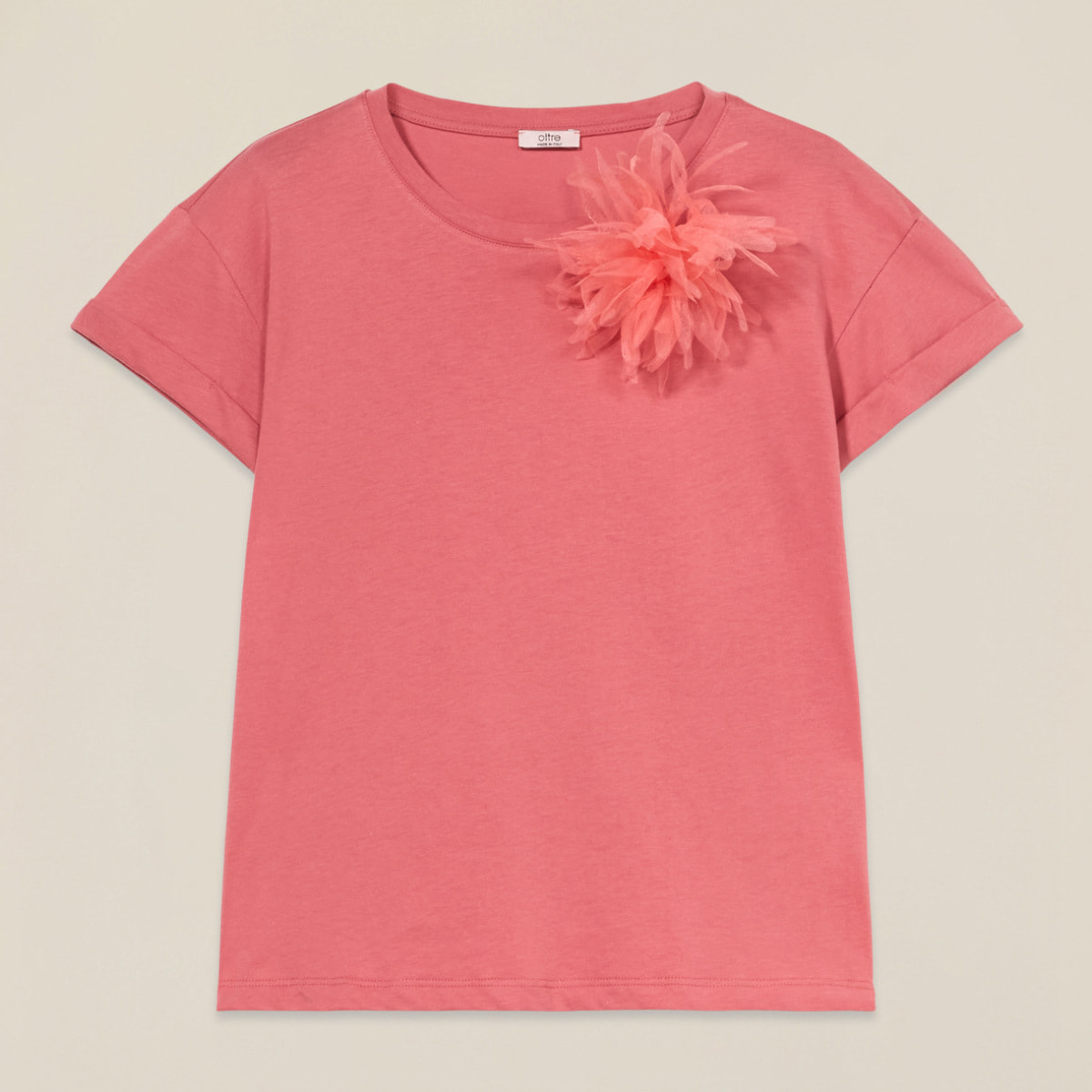 Oltre - T-shirt con spilla a fiore - Rosa