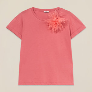 Oltre - T-shirt con spilla a fiore - Rosa