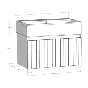 ENSEMBLE DE SALLE DE BAIN ZEL | MEUBLE SUSPENDU | 60 CM BLANC | UN TIROIR | LAVABO ENCASTRÉ | MIROIR NON INCLUS | MEUBLE MONTÉ | ALDAY