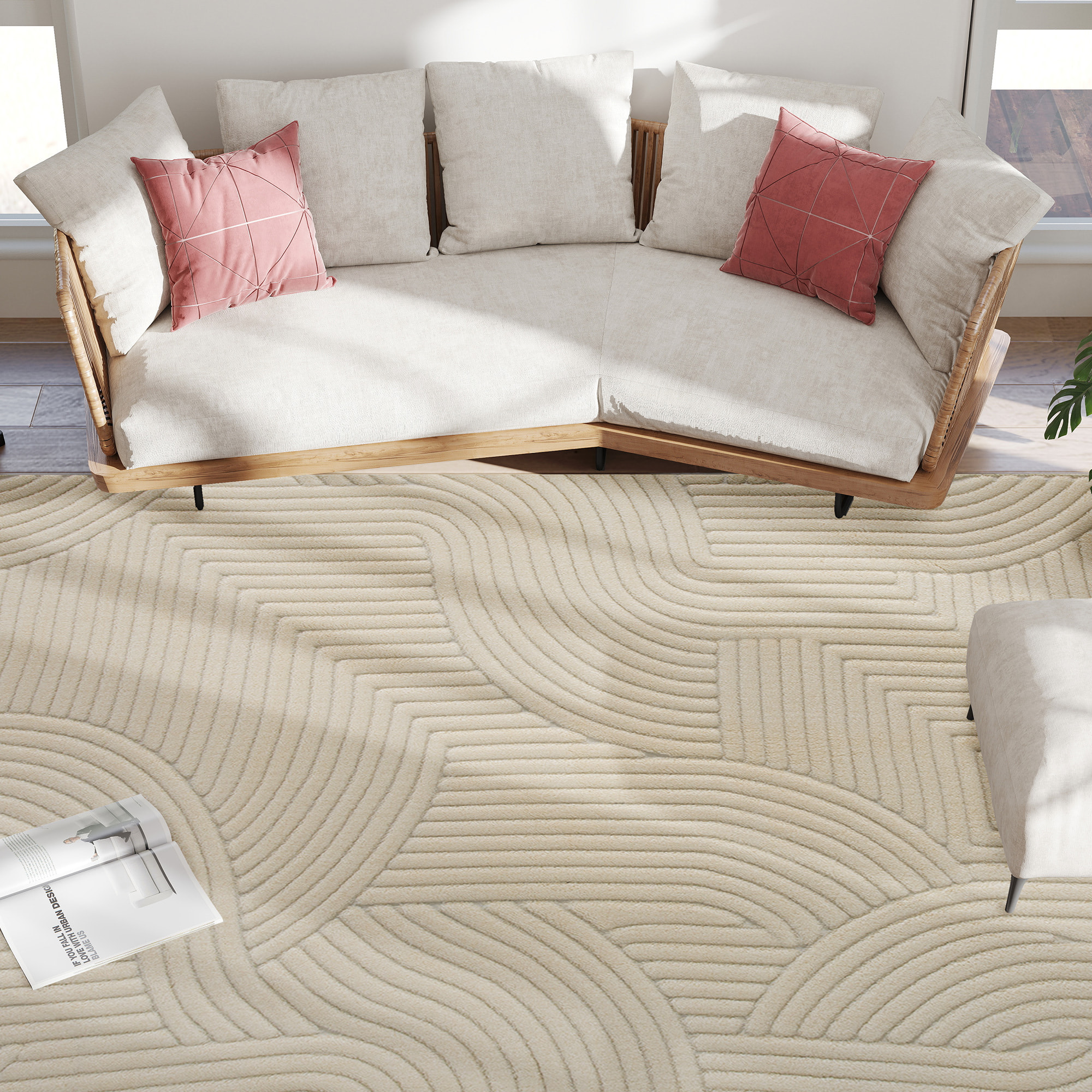Alfombra Salón 160x120 cm Alfombra Pelo Corto Estilo Moderno Base Antideslizante Tejida a Máquina Tapete para Sala de Estar Dormitorio Comedor Crema