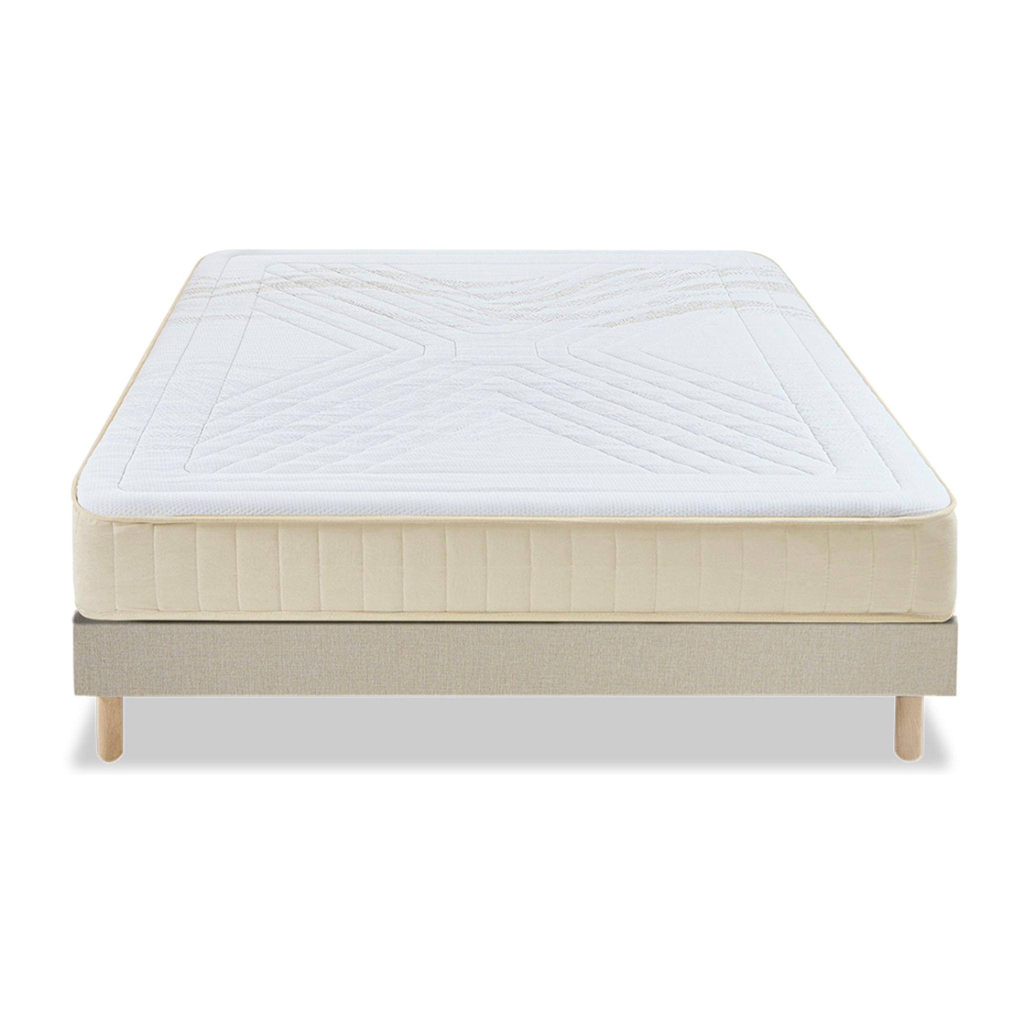Ensemble Matelas Symphonie 2.0 & Sommier Lino, 24 cm, Mémoire de Forme Biogreen, Technologie Tri-Lattes, Soutien Ferme