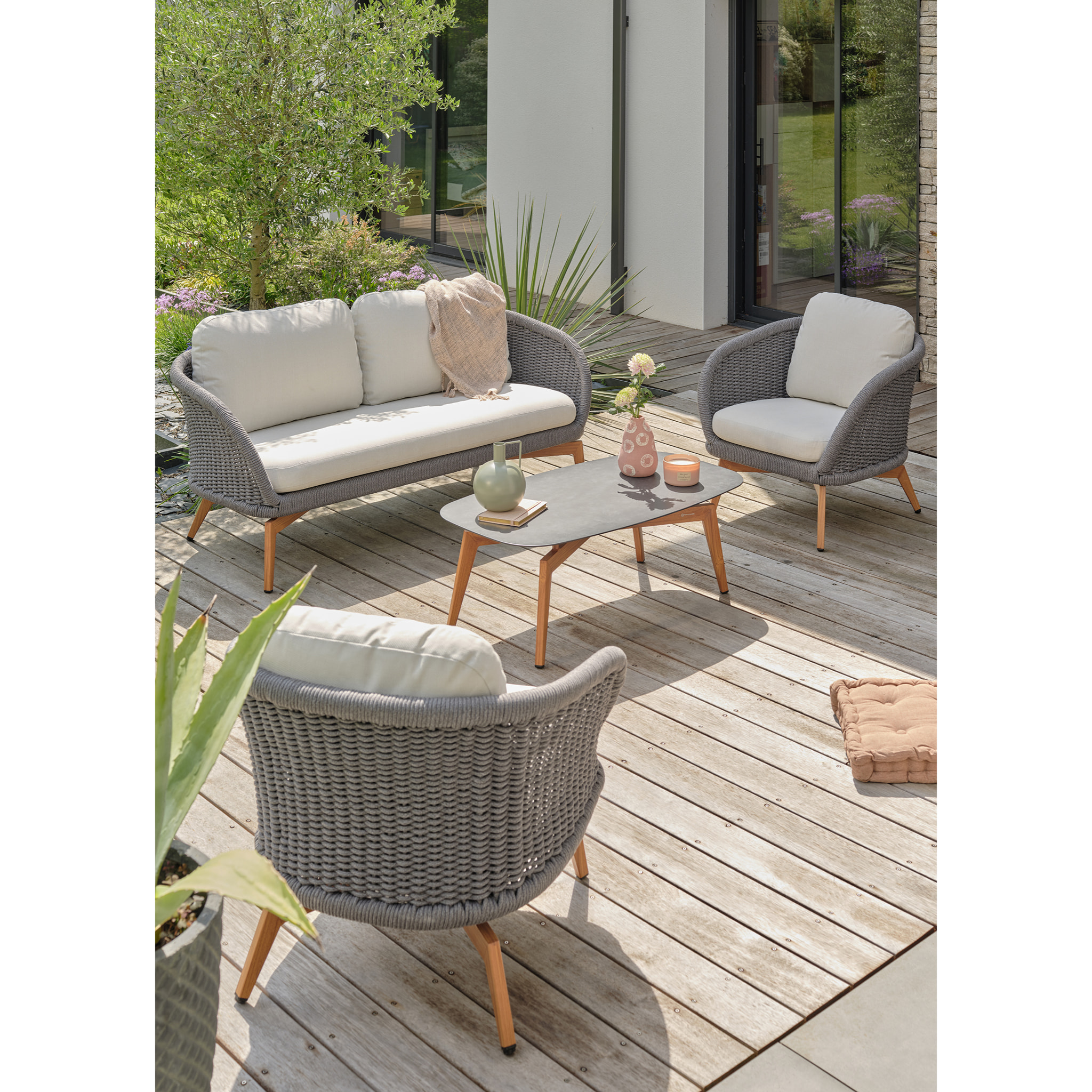 MYNTA - Salon bas de jardin 5 places - Effet bois