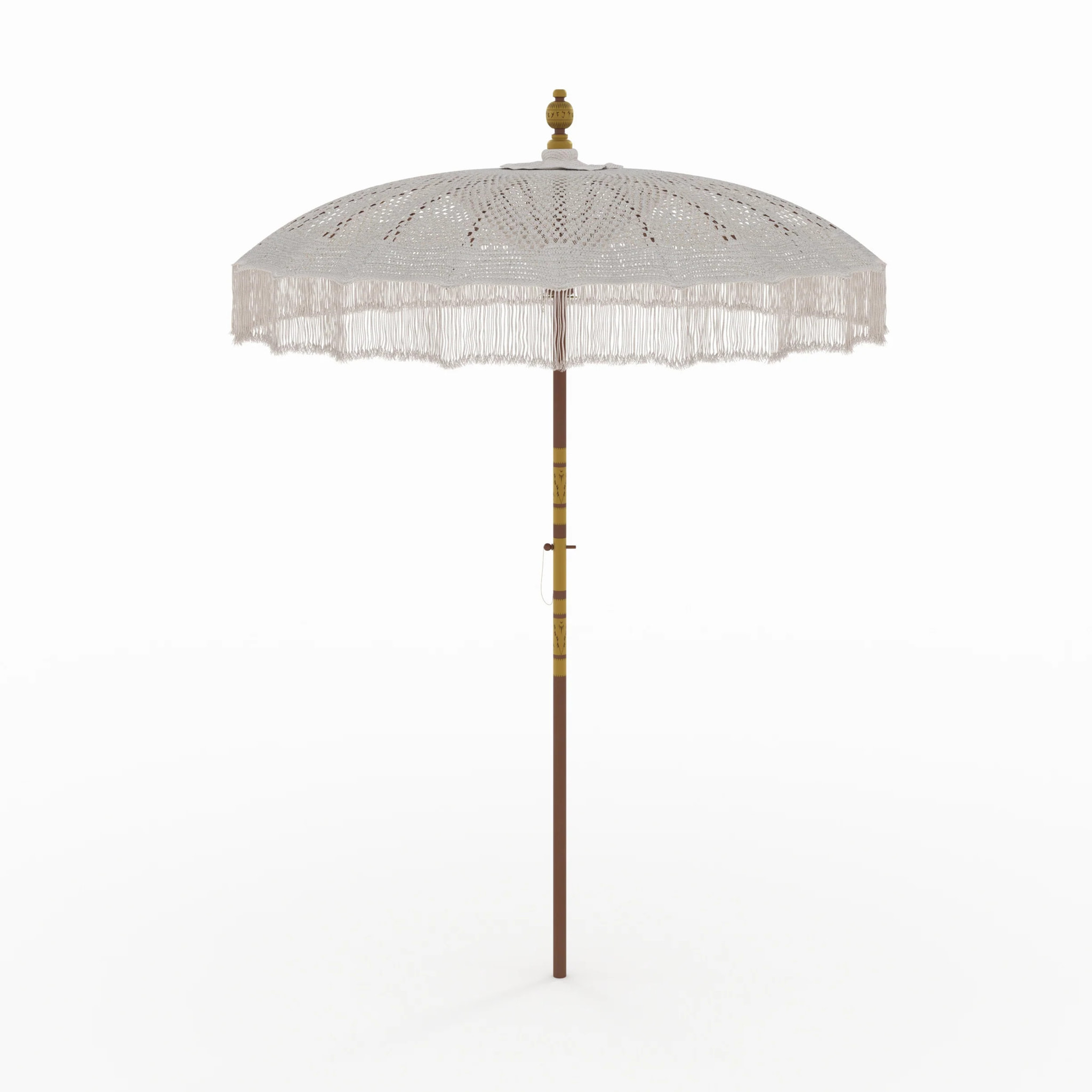 Ensemble parasol en macramé et pied de parasol en bois - Fakélé